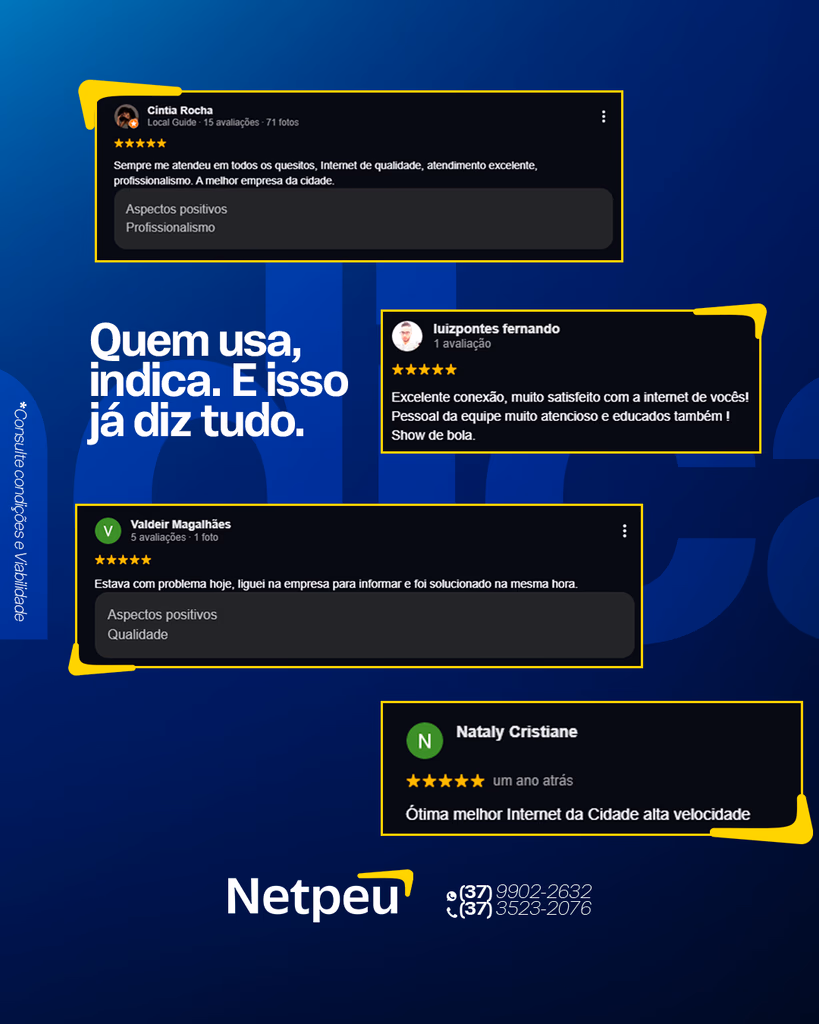 Publicação Quem usa, indica, com avaliações de Cintia Rocha, luizpontes fernando, Valdeir Magalhães e Nataly Cristiane